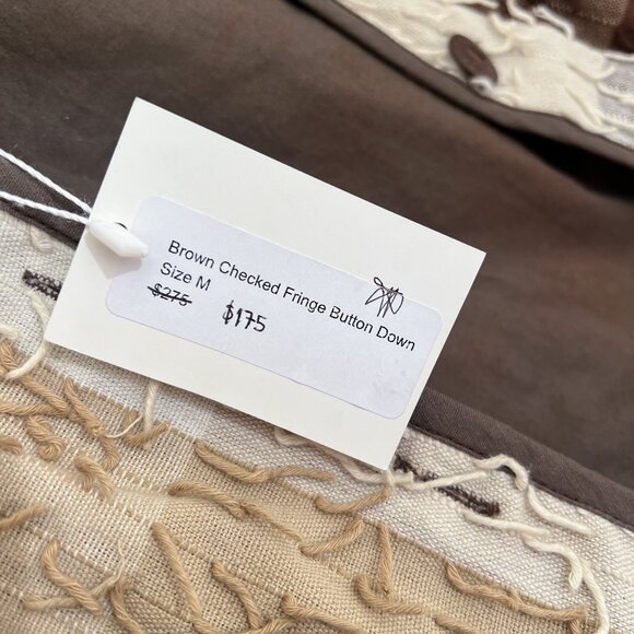 Vintage brown checked fringe button-down NWT - Picture 2 of 4